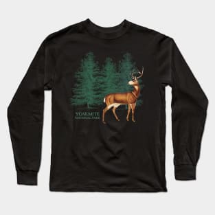 Yosemite National Park California Trees Silhouette Deer Vacation Souvenir Long Sleeve T-Shirt